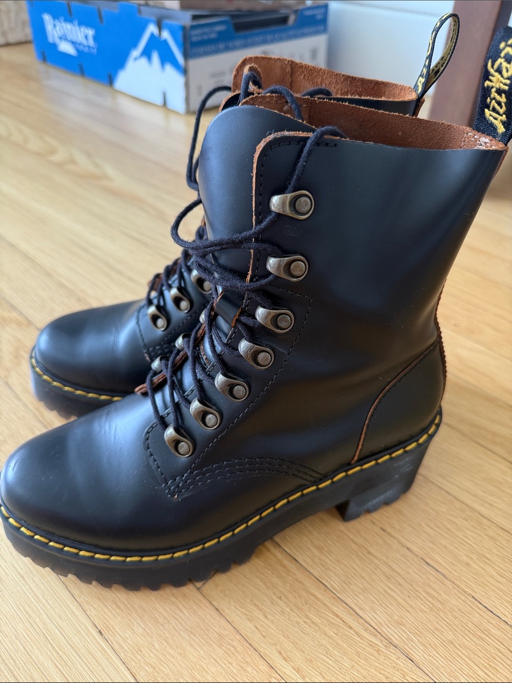 Dr. Martens Leona Black Leather Combat Boots size 7